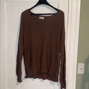 Lucky Brand Brown V-Neck Sweater Lightweight Knit